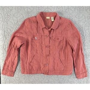 Linden Hill Pink Linen Jacket Womens Size XL L/S Collared Shirt Top